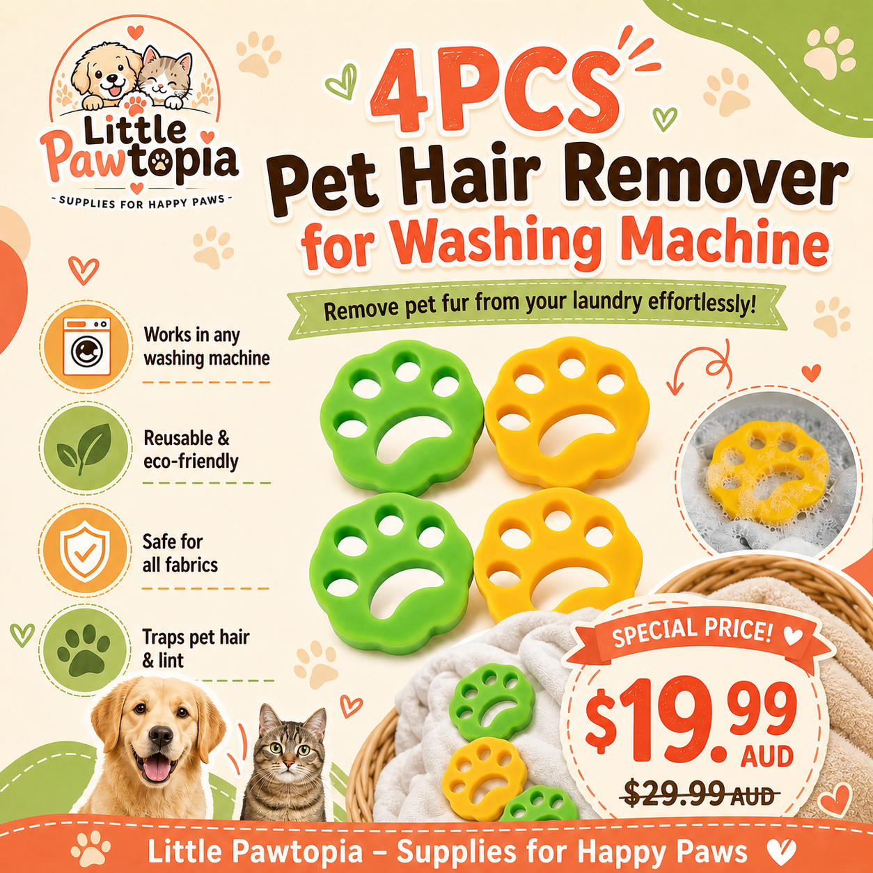 4PCS Pet Hair Remover for Washing Machine,